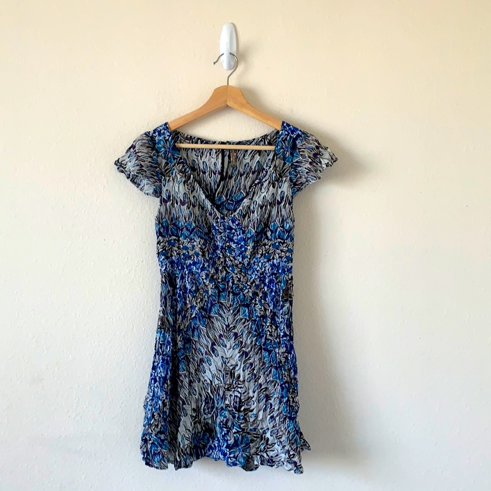 Free People Vintage Blue and Black Patterned Skater Dress